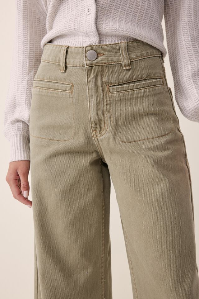Wide Leg Pocket Jean In Rescue Cotton, FOG GREEN