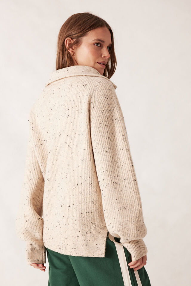 Slouchy Zip Knit, CREAM NEP