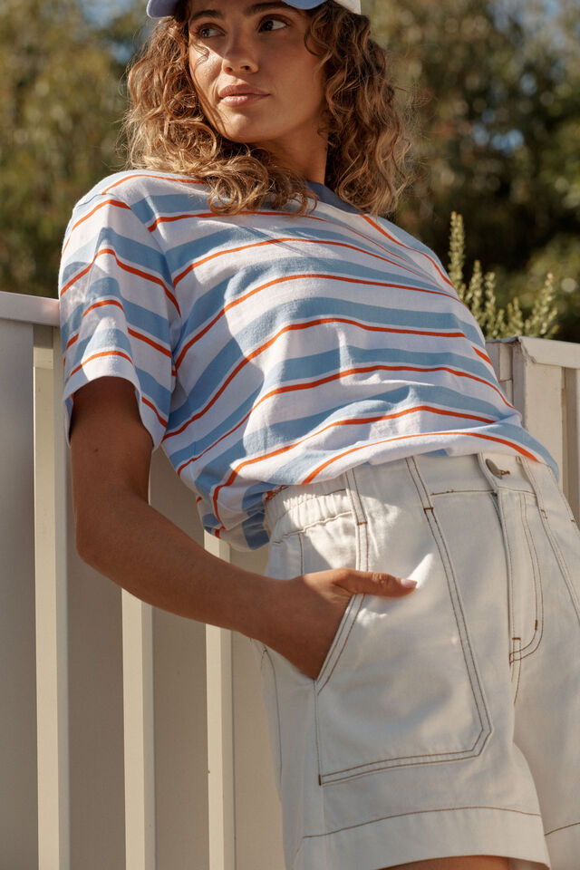 Stevie Slouchy Tee, SKY BLUE FLAME STRIPE