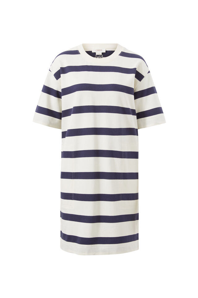 Cleo Mini Terry Dress, WHITE NAVY BOLD STRIPE