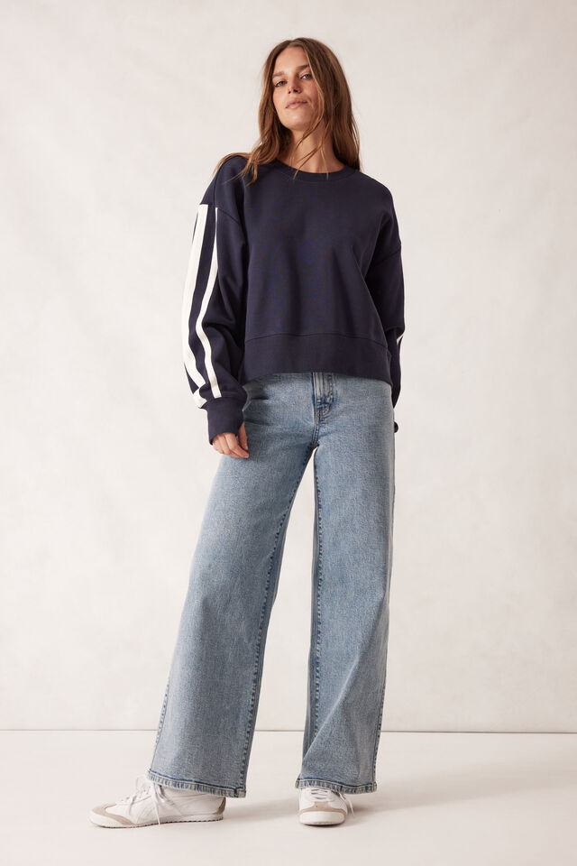 Sporty Slouchy Crew, NEW NAVY SIDE STRIPE
