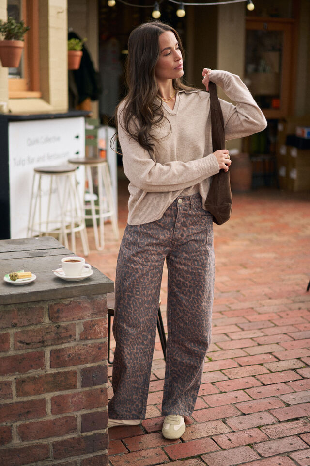 Bec Knit Collared Pullover, OAT MARLE