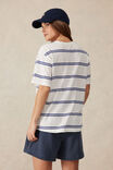 Slouchy Split Hem Tee, VANILLA/COLLEGE BLUE DOUBLE STRIPE EMB - alternate image 3