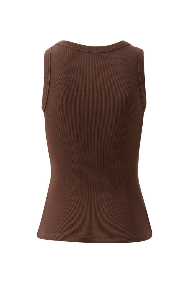 Zoe Contour Rib Scoop Tank, CHOCOLATE/MONOGRAM EMBROIDERY