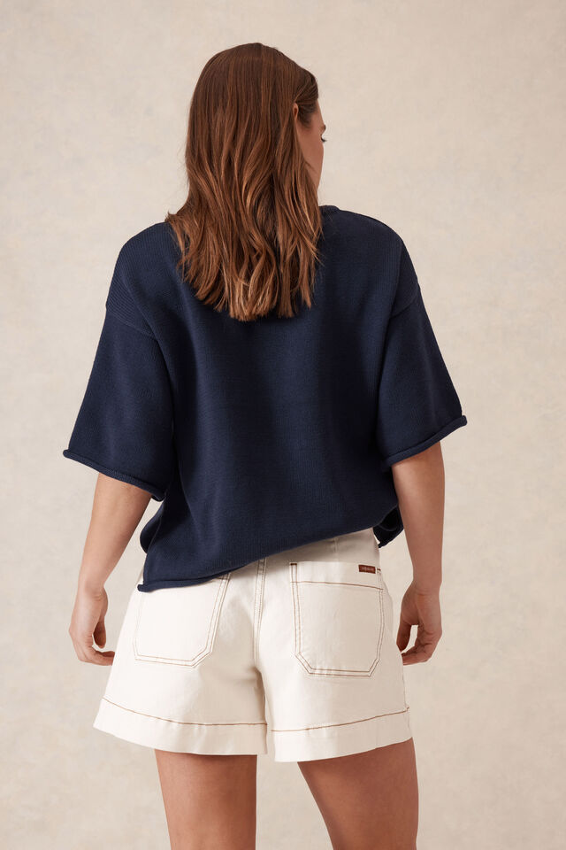 Esther Denim Patch Pocket Short, EGGSHELL