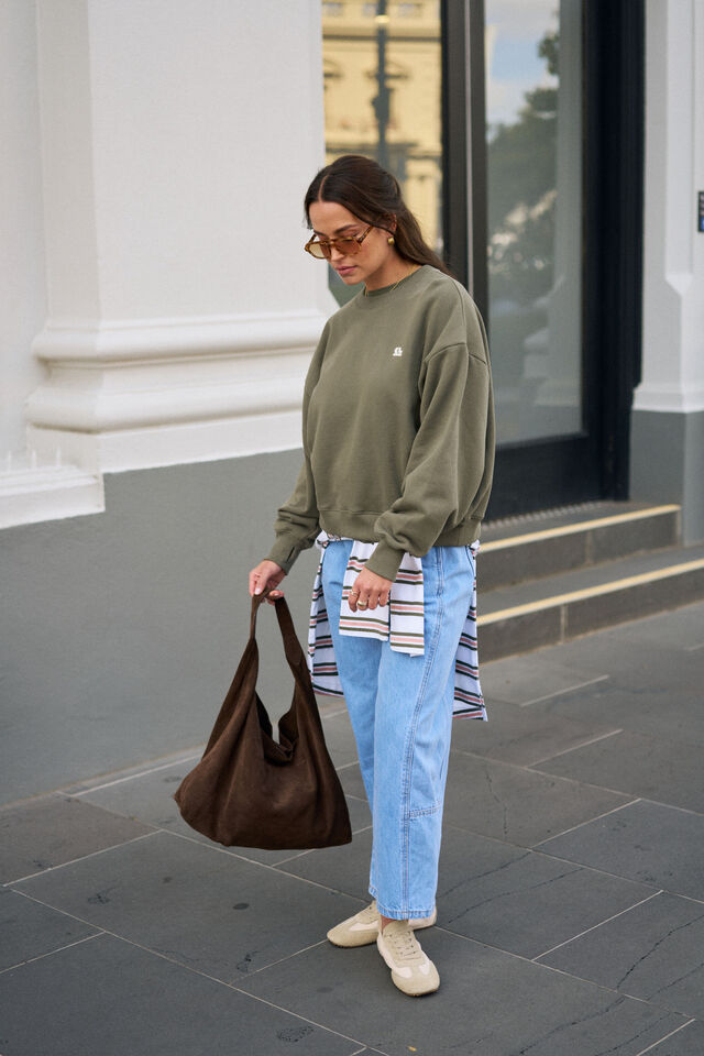 Quinn Slouchy Crew, WASHED OLIVE