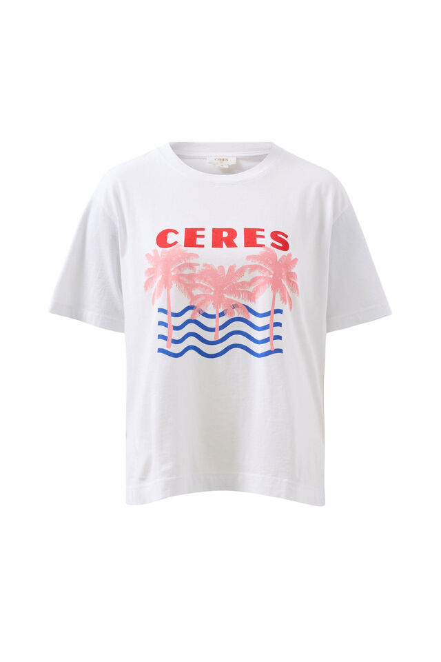 Stevie Slouchy Tee, WHITE/CERES RETRO PALMS