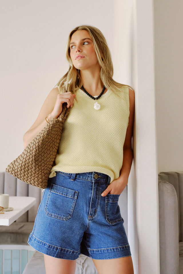 Esther Denim Patch Pocket Short, FRESH INDIGO
