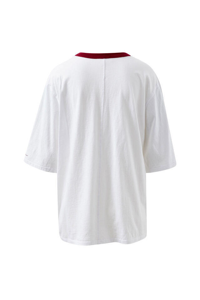Liv Oversized Tee, WHITE/BURGUNDY SPORT CLUB