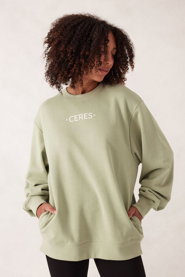 Isla Oversized Slouchy Crew, MATCHA MINI LOGO