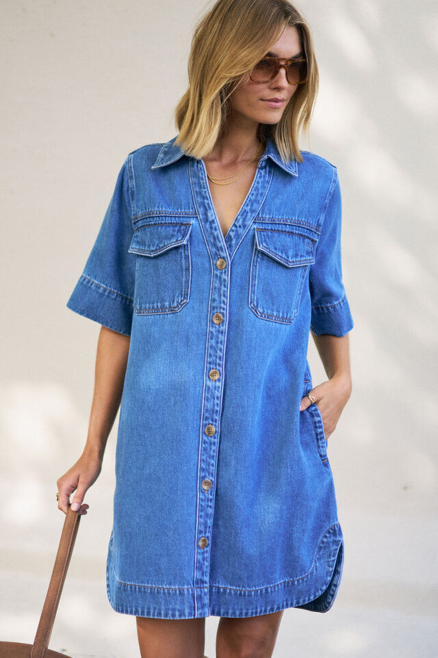 Bonnie Relaxed Shirt Dress, FRESH INDIGO
