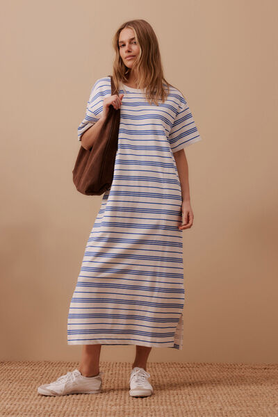Charlotte Midi Terry Dress, WHITE AZURE BLUE STRIPE