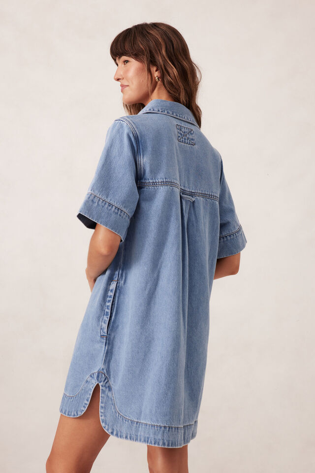 Relaxed Shirt Dress, MID VINTAGE BLUE