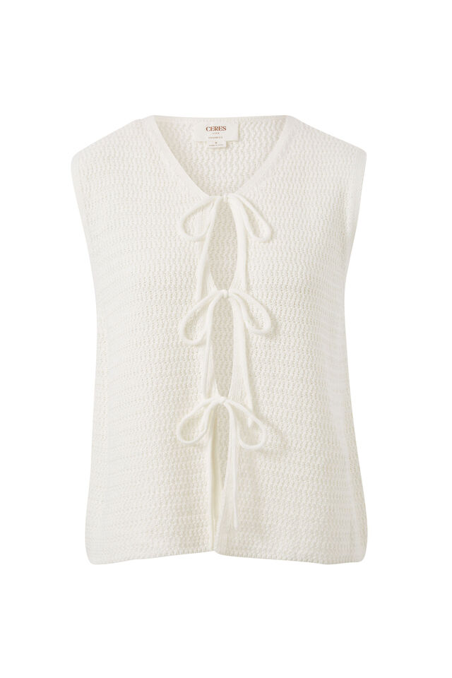 Mesh Knit Tie Tank, WHITE