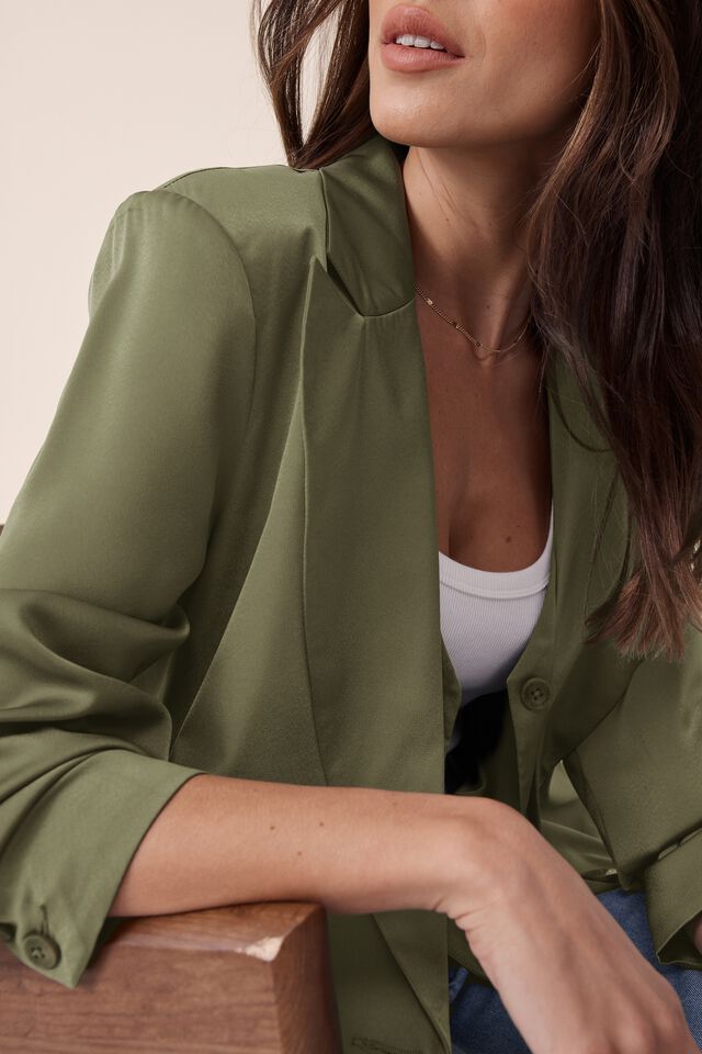 Satin Heritage Blazer, SOFT OLIVE