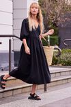 Midi Wrap Dress In Cotton Linen Blend, BLACK - alternate image 1