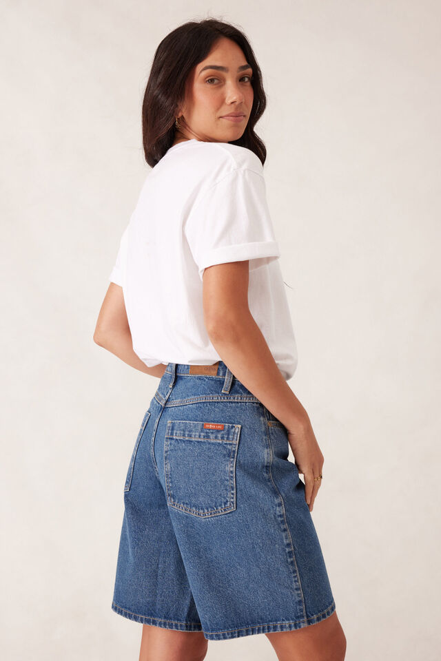Stevie Slouchy Split Hem Tee, WHITE/CERES VARISTY POOL BLUE