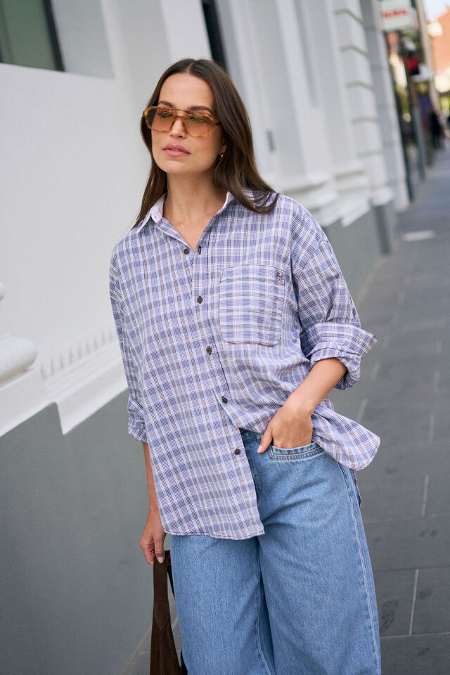 Peta Oversized Shirt, BLUE CHOCOLATE CHECK