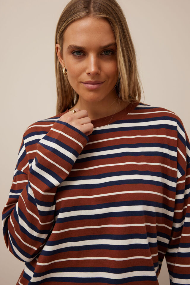 Scout Slouchy Long Sleeve  Tee, GINGER/HERITAGE NAVY STRIPE