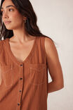 Button Through Midi Shift Dress, BURNT CARAMEL TEXTURED COTTON - alternate image 4