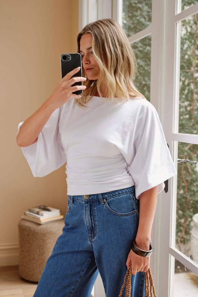 Molly Relaxed Sleeve Top, WHITE