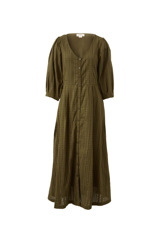 Sculptured Sleeve Midi Dress, DEEP OLIVE