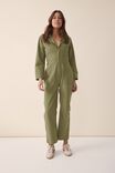 Relaxed Zip Jumpsuit, SOFT OLIVE RESCUED FABRIC - alternate image 4