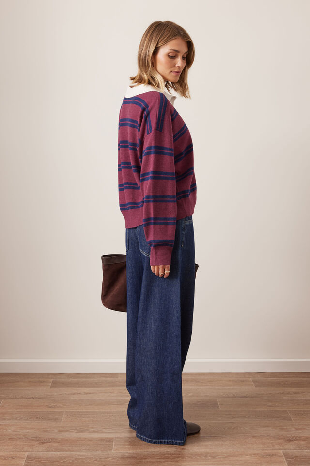 Jessa Rugby Knit, WASHED BURGUNDY STRIPE