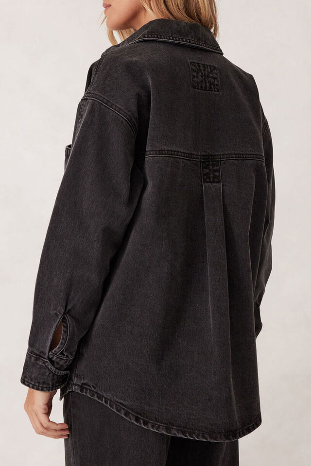 Bobbi Side Pocket Denim Shacket, WASHED BLACK