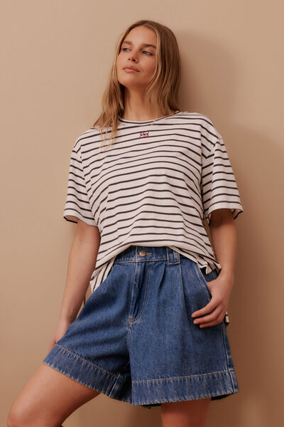 Stevie Slouchy Tee, VANILLA/PHANTOM FINE STRIPE MONOGRAM