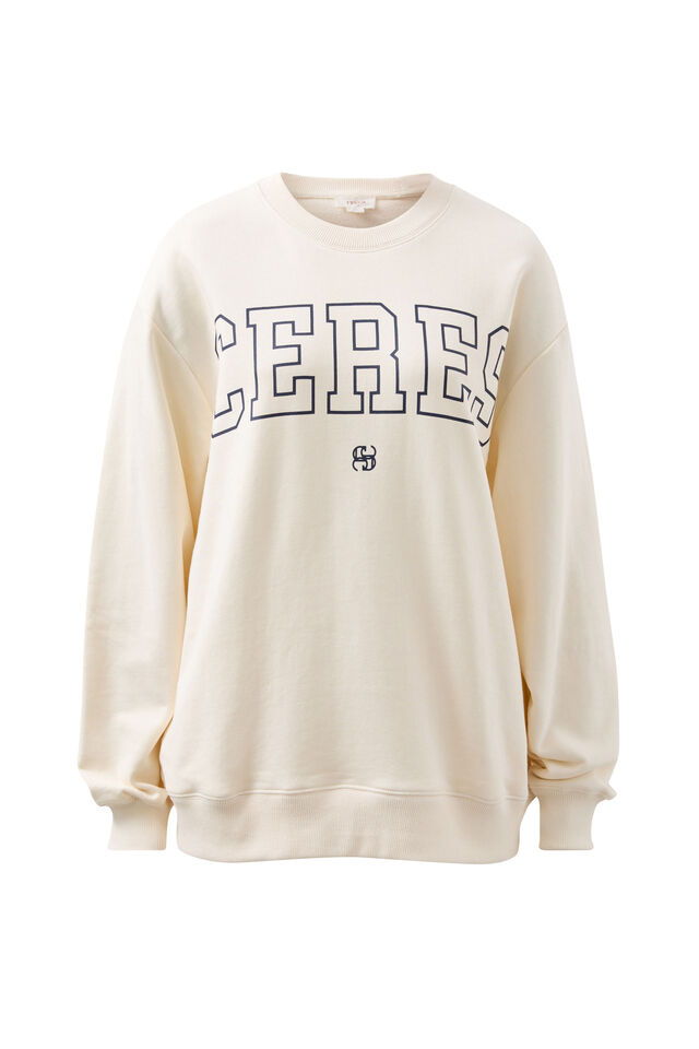 Isla Oversized Slouchy Crew, WINTER WHITE NAVY HERITAGE