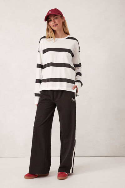 Slouchy Long Sleeve  Tee, VANILLA/PHANTOM BOLD STRIPE