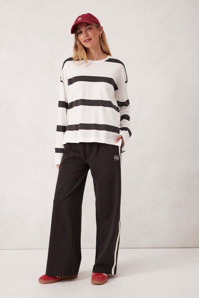Slouchy Long Sleeve  Tee, VANILLA/PHANTOM BOLD STRIPE