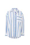 Oversized Poplin Shirt, WHITE SANTORINI BLUE STRIPE ORGANIC COTTON - alternate image 2