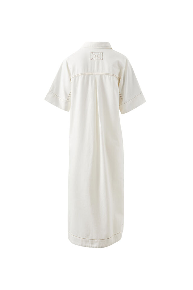 Ava Short Sleeve Midi Dress, FRESH ECRU TWILL