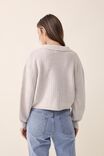 Soft Cropped Collared Cardigan In Recycled Blend, OATMEAL MARLE - alternate image 3