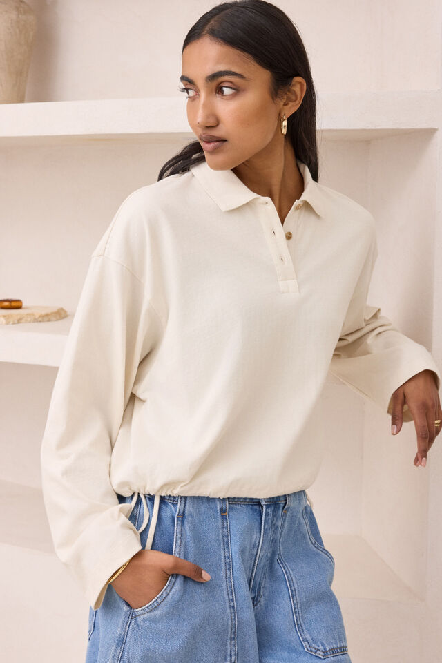 Elke Collared Tie Top, BUFF