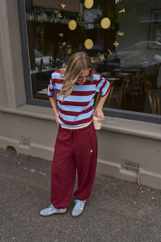 Bowie Barrel Leg Trackpant, BURGUNDY CONTRAST BUFF BIND