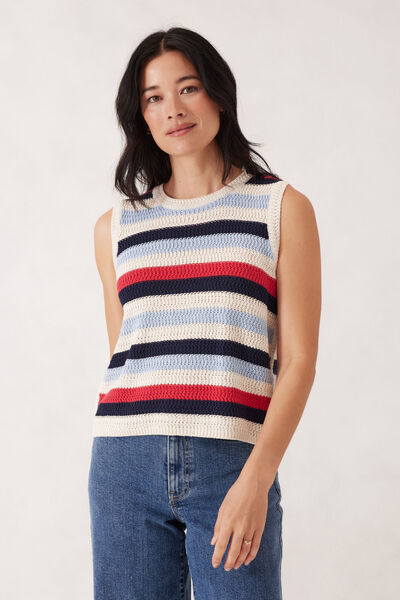 Textured Multi Stripe Knit Tank, HERITAGE RED STRIPE