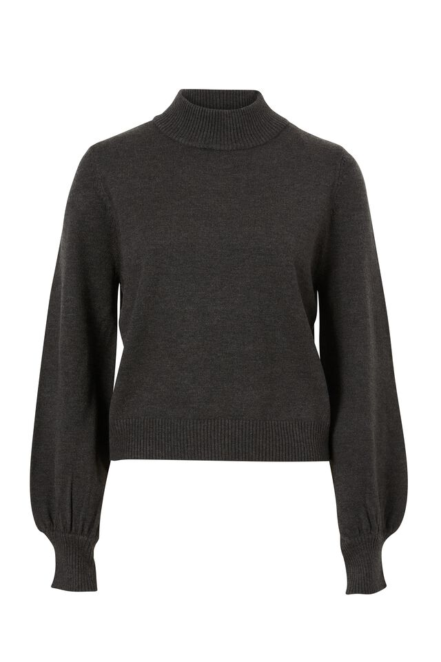 Soft Knit Mock Neck In Recycled Blend, CHARCOAL MARLE