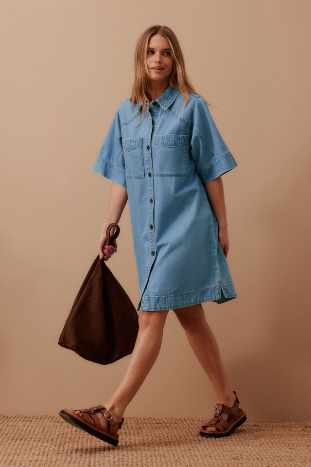 Ava Short Sleeve Mini Dress, VINTAGE BLUE