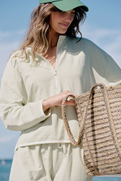 Boxy Zip Sweat, MATCHA FINE STRIPE