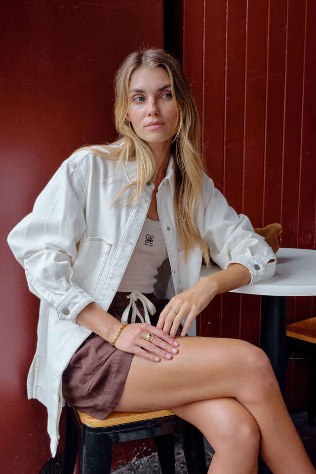 Goldie Longline Denim Shacket, FRESH ECRU