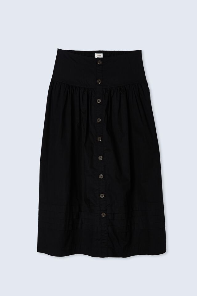 Pleated Midi Skirt In Rescue Cotton, BLACK