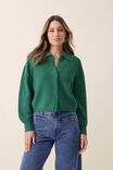 Soft Cropped Collared Cardigan In Recycled Blend, LAWN GREEN - alternate image 1