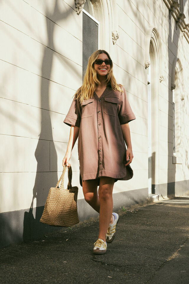 Relaxed Shirt Dress, MOCHA TWILL