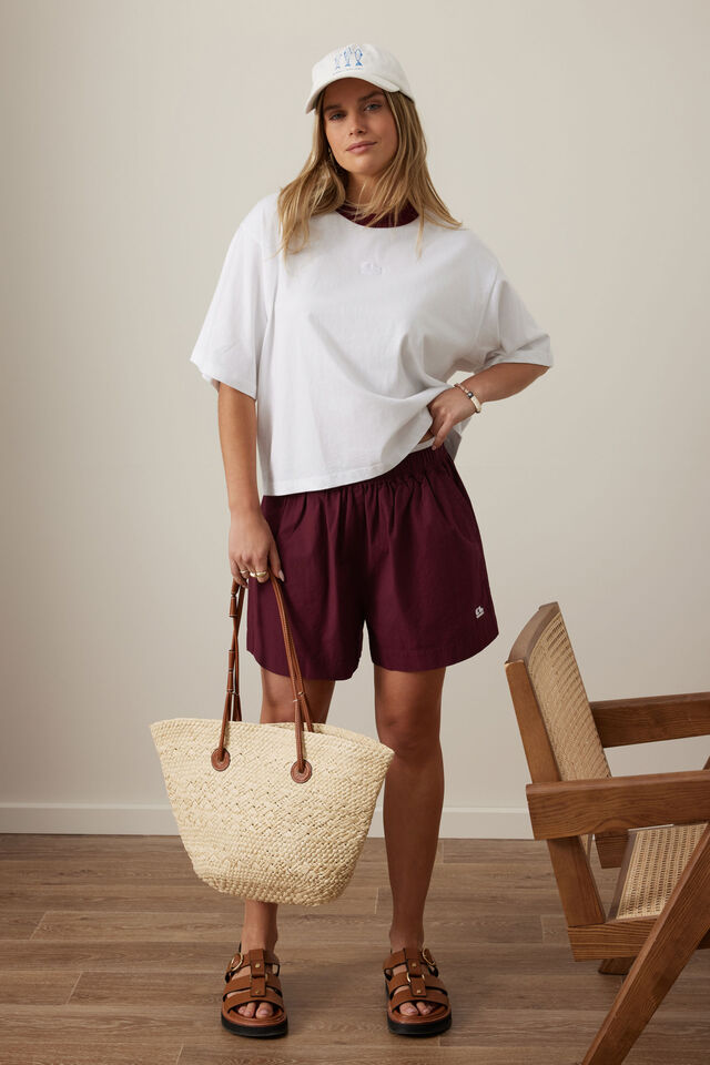Phoebe Premium Tee, WHITE/BURGUNDY