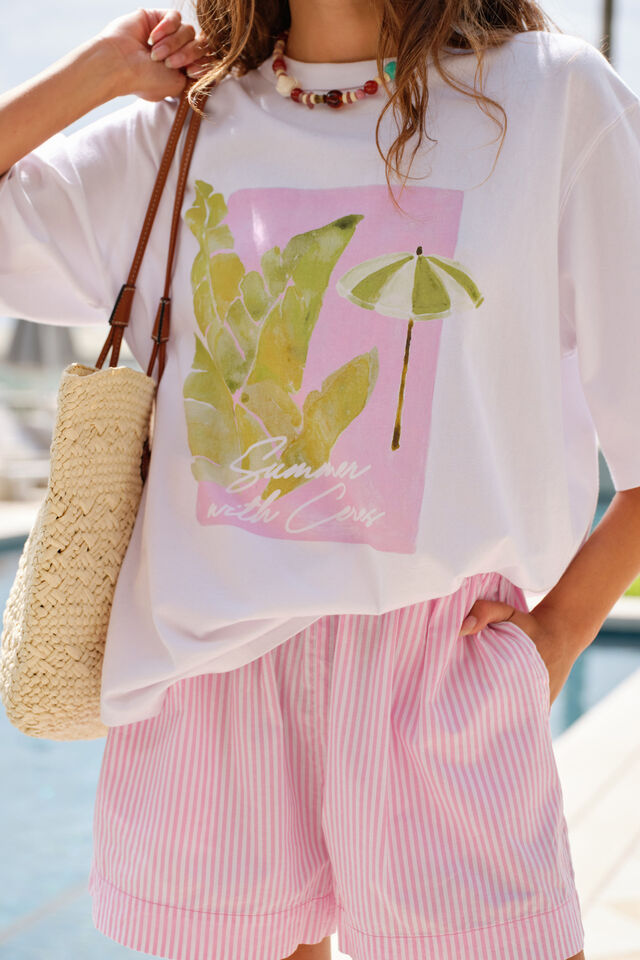 Liv Oversized Tee, WHITE/COASTAL LEAVES