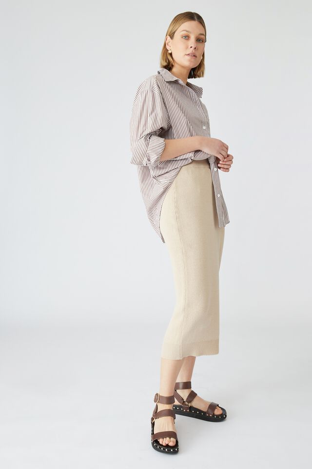 Organic Cotton Knit Midi Skirt, LINEN TAUPE