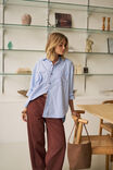 Peta Oversized Shirt, SKY BLUE BURGUNDY STRIPE - example image 4